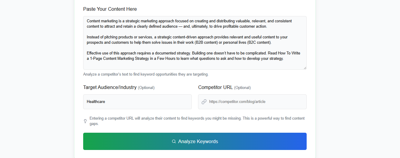 Paste content mode to extract keywords